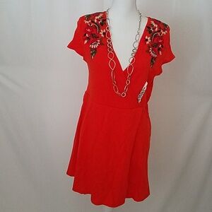 Zara Orange Embroidered Dress M Nwt